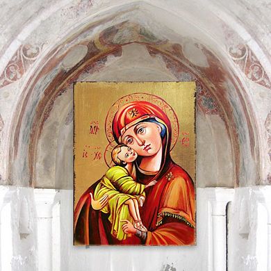 G.Debrekht Vladimir Virgin Mary Wooden Gold Plated Religious Orthodox Sacred Icon Inspirational Icon Decor