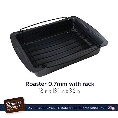 Baker's Secret Non-stick Roaster with Rack 13.1"x18" Essentials Line Carbon Steel