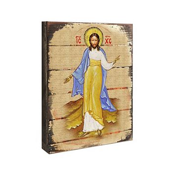 G.Debrekht Jesus Wooden Gold Plated Religious Christian Sacred Icon Inspirational Icon Décor