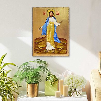 G.Debrekht Jesus Wooden Gold Plated Religious Christian Sacred Icon Inspirational Icon Décor