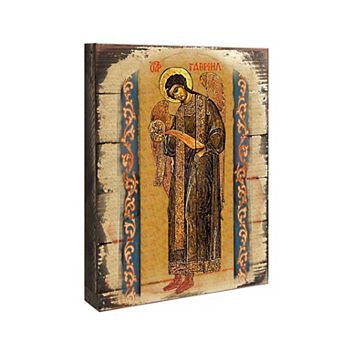 G.Debrekht Saint Gabriel the Archangel Wooden Gold Plated Religious Christian Sacred Icon Inspirational Icon Décor