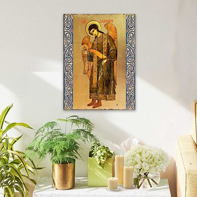 G.Debrekht Saint Gabriel the Archangel Wooden Gold Plated Religious Christian Sacred Icon Inspirational Icon Décor