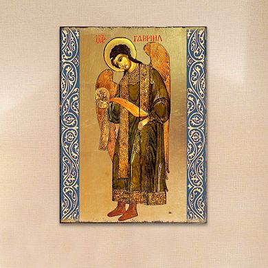 G.Debrekht Saint Gabriel the Archangel Wooden Gold Plated Religious Christian Sacred Icon Inspirational Icon Décor