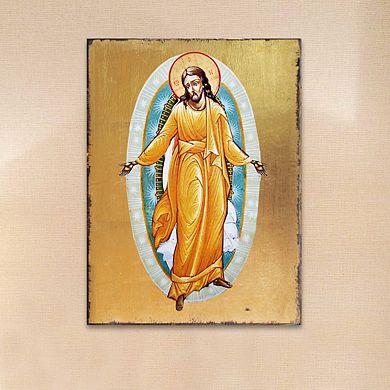 G.Debrekht Resurrection Wooden Gold Plated Religious Christian Sacred Icon Inspirational Icon Décor