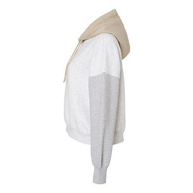 MV Sport Women's Sueded Fleece Colorblocked Crop Hooded Sweatshirt