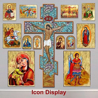 G.Debrekht Saint Panteleimon Wooden Gold Plated Religious Orthodox Sacred Icon Inspirational Icon Décor