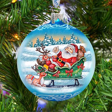 G.Debrekht Reindeers Ride Santa Glass Christmas Ornament by G. DeBrekht Christmas Decor - 73363