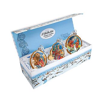 Designocracy Golden Nativity Mercury Glass Ornaments Set of 3 by G. DeBrekht Nativity Holiday Decor