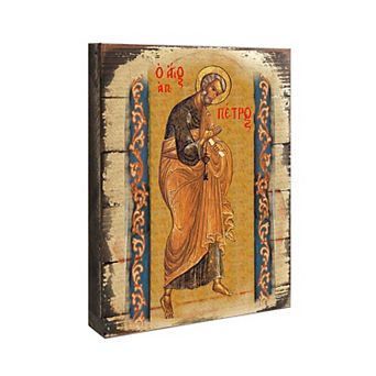 G.Debrekht Saint Peter Wooden Gold Plated Religious Christian Sacred Icon Inspirational Icon Décor
