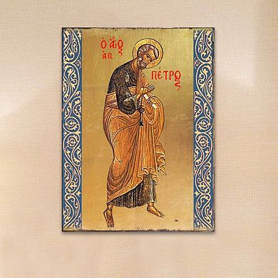 G.Debrekht Saint Peter Wooden Gold Plated Religious Christian Sacred Icon Inspirational Icon Décor