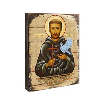 G.Debrekht Saint Francis Wooden Gold Plated Religious Christian Sacred Icon Inspirational Icon Décor