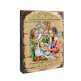 G.Debrekht Nativity with Angel Wooden Gold Plated Religious Christian Sacred Icon Inspirational Icon Décor