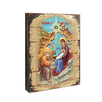 G.Debrekht Orthodox Nativity Wooden Gold Plated Religious Orthodox Sacred Icon Inspirational Icon Décor