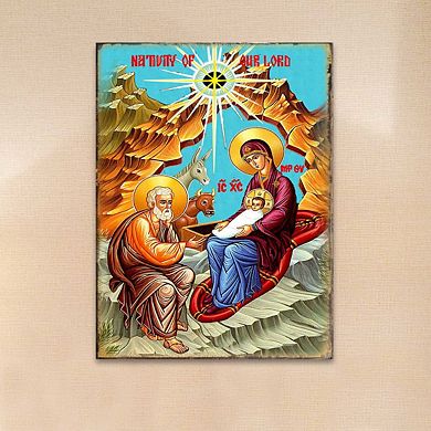 G.Debrekht Orthodox Nativity Wooden Gold Plated Religious Orthodox Sacred Icon Inspirational Icon Décor