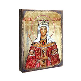 G.Debrekht Saint Elena Wooden Gold Plated Religious Orthodox Sacred Icon Inspirational Icon Décor
