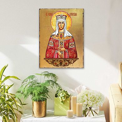 G.Debrekht Saint Elena Wooden Gold Plated Religious Orthodox Sacred Icon Inspirational Icon Décor