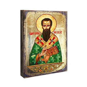 G.Debrekht Saint Basil Wooden Gold Plated Religious Christian Sacred Icon Inspirational Icon Décor