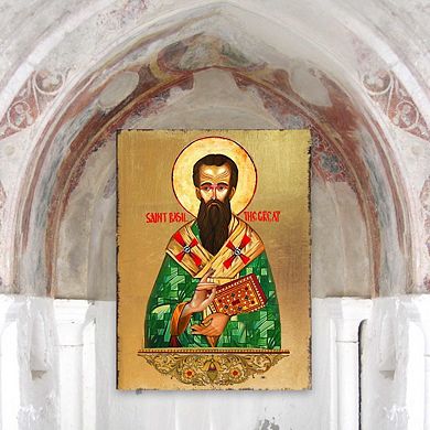 G.Debrekht Saint Basil Wooden Gold Plated Religious Christian Sacred Icon Inspirational Icon Décor