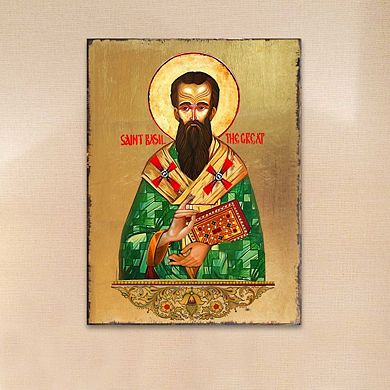 G.Debrekht Saint Basil Wooden Gold Plated Religious Christian Sacred Icon Inspirational Icon Décor