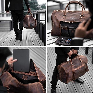 Vintage Style Genuine Leather Duffle Bag For Carry On, Overnight And Gym, 40l (small)