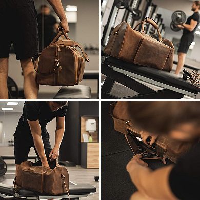 Vintage Style Genuine Leather Duffle Bag For Carry On, Overnight And Gym, 40l (small)