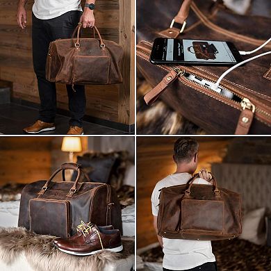 Vintage Style Genuine Leather Duffle Bag For Carry On, Overnight And Gym, 40l (small)