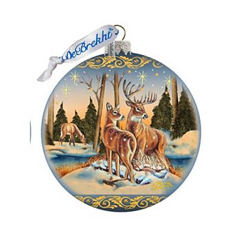 Peaceful Greetings Reindeers Ball Glass Ornament Limited Edition by G. DeBrekht