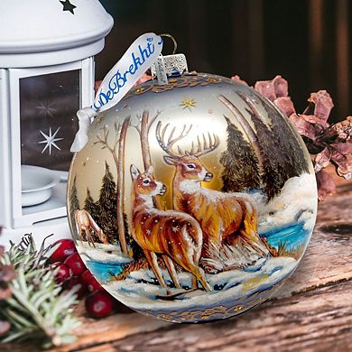 Peaceful Greetings Reindeers Ball Glass Ornament Limited Edition by G. DeBrekht