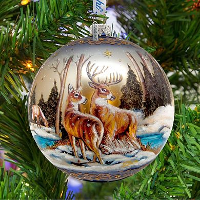 Peaceful Greetings Reindeers Ball Glass Ornament Limited Edition by G. DeBrekht