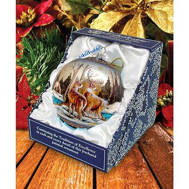 Peaceful Greetings Reindeers Ball Glass Ornament Limited Edition by G. DeBrekht