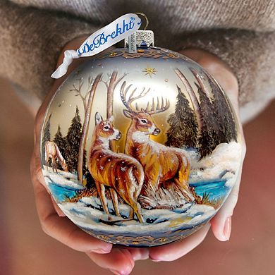 Peaceful Greetings Reindeers Ball Glass Ornament Limited Edition by G. DeBrekht