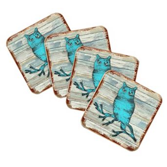 Owl Wooden Cork Coasters Gift Set of 4 by Nature Wonders
