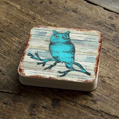 Owl Wooden Cork Coasters Gift Set of 4 by Nature Wonders