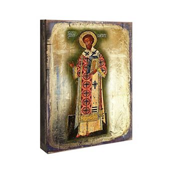 G.Debrekht Saint Chrysostom Wooden Gold Plated Religious Christian Sacred Icon Inspirational Icon Décor