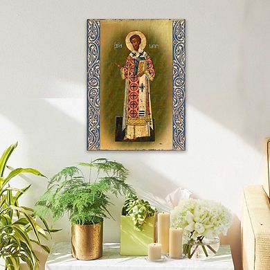 G.Debrekht Saint Chrysostom Wooden Gold Plated Religious Christian Sacred Icon Inspirational Icon Décor