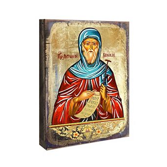 G.Debrekht Saint Anthony Wooden Gold Plated Religious Christian Sacred Icon Inspirational Icon Décor