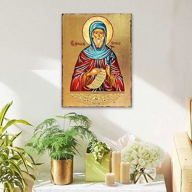 G.Debrekht Saint Anthony Wooden Gold Plated Religious Christian Sacred Icon Inspirational Icon Décor