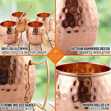 Zulay Kitchen 100% Pure Copper Mule Mugs Set Of 4 - 16oz
