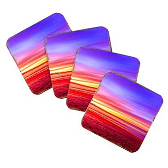 Sunset Coastal Wooden Cork Coasters Gift Set of 4 by Nature Wonders