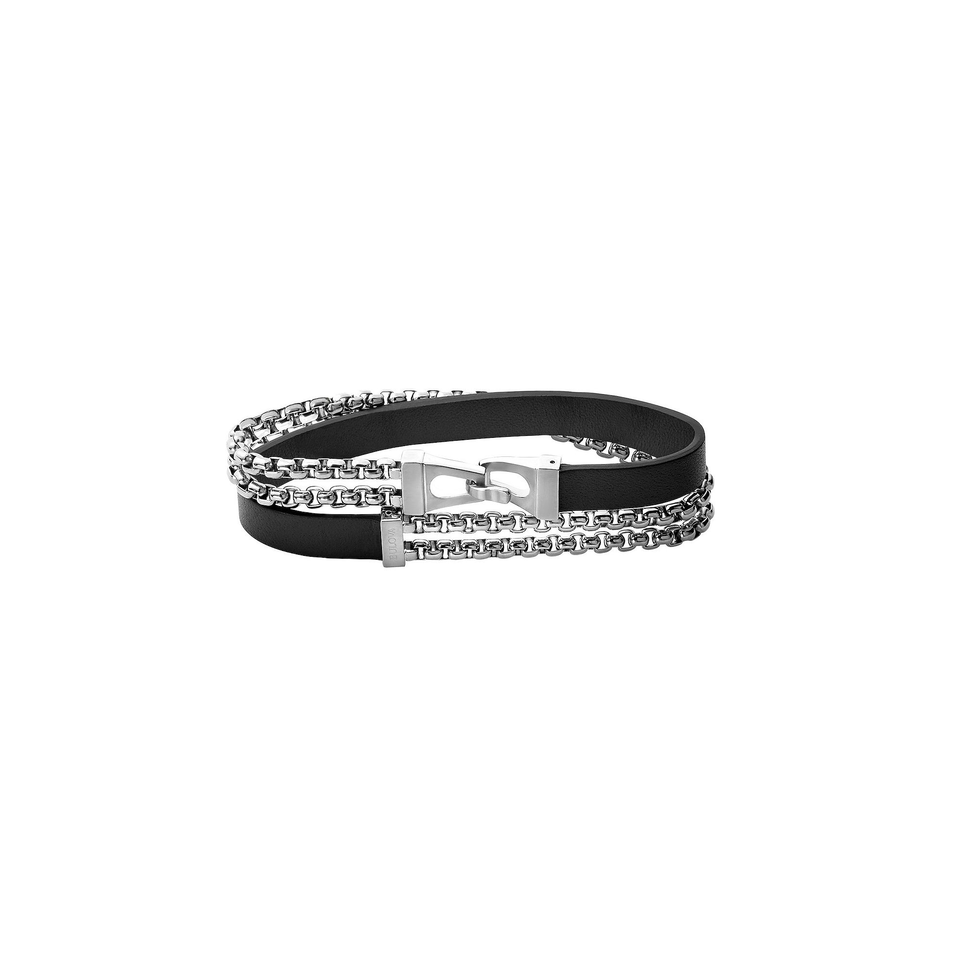 Bulova Mens Stainless Steel & Leather Classic Wrap Box Link Chain Bracele