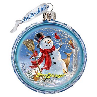 G.Debrekht Night Snowman With Birds Glass Ornament by D. Gelsinger Christmas Decor - 71105C-DG