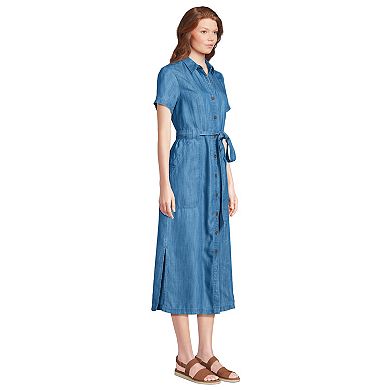 Womens Lands' End Tencel Front Button Midi Dress