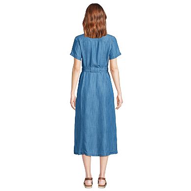 Womens Lands' End Tencel Front Button Midi Dress