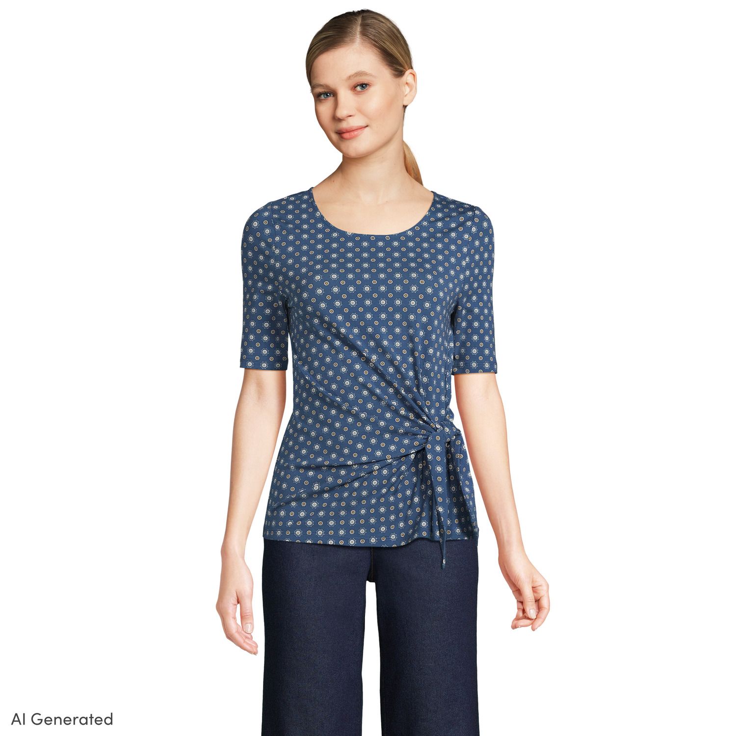 Women's Lightweight Jersey Tie Front Top - Lands' End