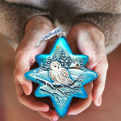 G.Debrekht White Owl North Star Glass Ornament by G. DeBrekht DecorWildlife Holiday Decor - 755-091