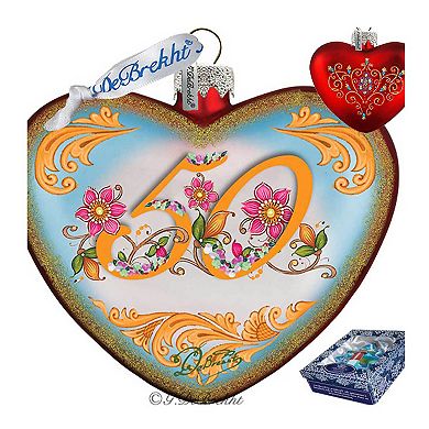 G.Debrekht 50th Anniversary Heart Glass Ornament by G. DeBrekht Decor Christmas Decor - 753-006