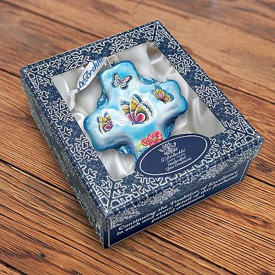G.Debrekht Blue Butterflies Cross Glass Ornament by G. DeBrekht DecorNativity Holiday Decor - 758-001B
