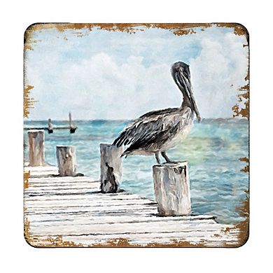 Pelican Coastal Wooden Cork Coasters Gift Set of 4 by Nature Wonders