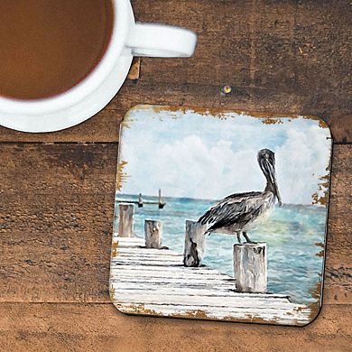 Pelican Coastal Wooden Cork Coasters Gift Set of 4 by Nature Wonders