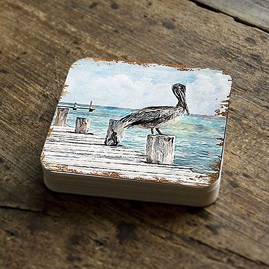 Pelican Coastal Wooden Cork Coasters Gift Set of 4 by Nature Wonders